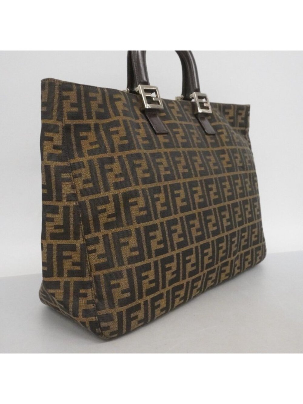 Fendi Tote Zucca Nylon Canvas Brown Silver - Picture 2 of 10